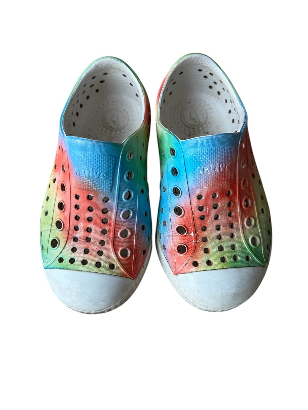 Native Jefferson Boys Girls Toddlers Size C7 Tie Dye Rainbow Shoes Water Slip-On